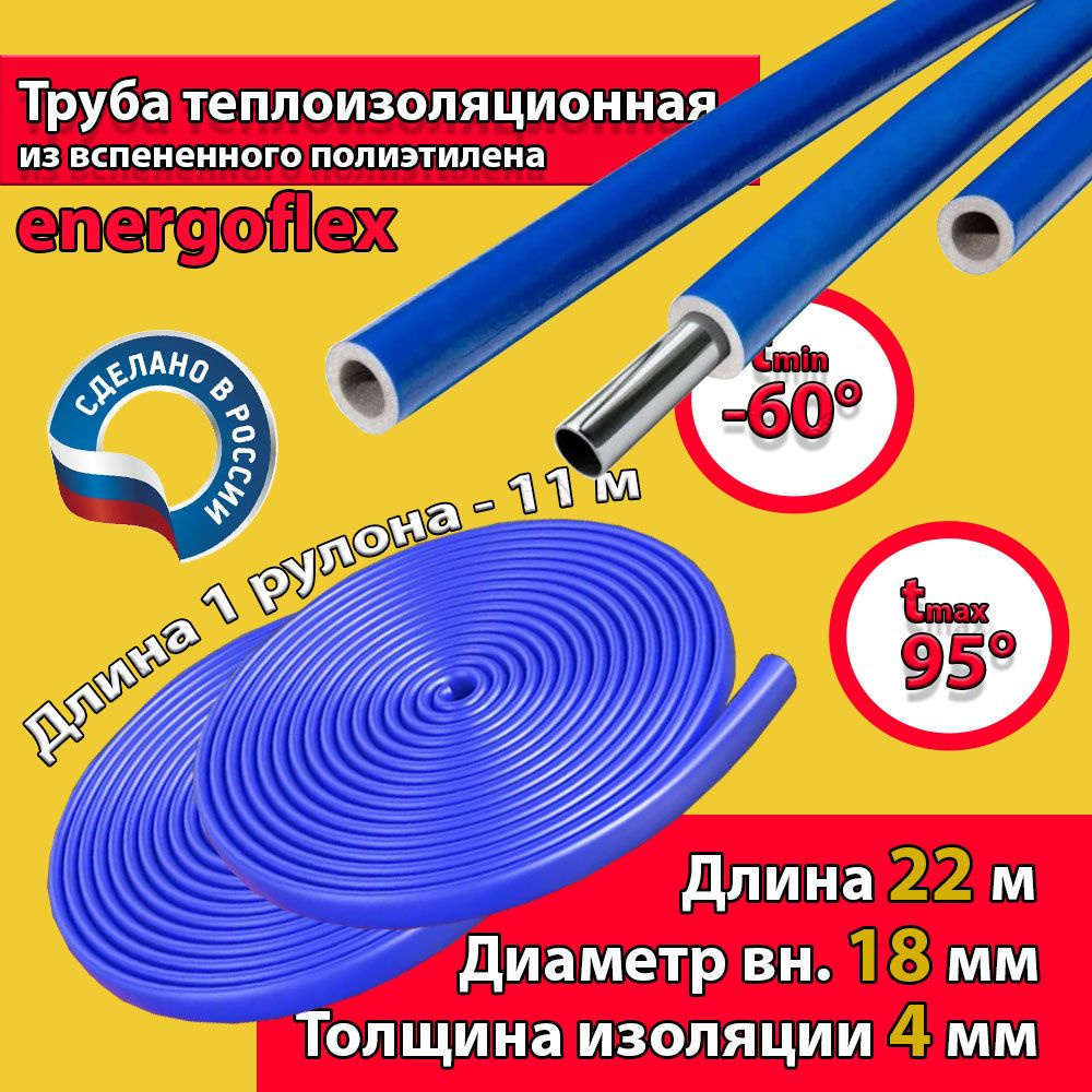 Труба теплоизоляционная из вспененного полиэтилена 18/4 -Синий- Energoflex Super Protect - 22м (2 Бухты) #1