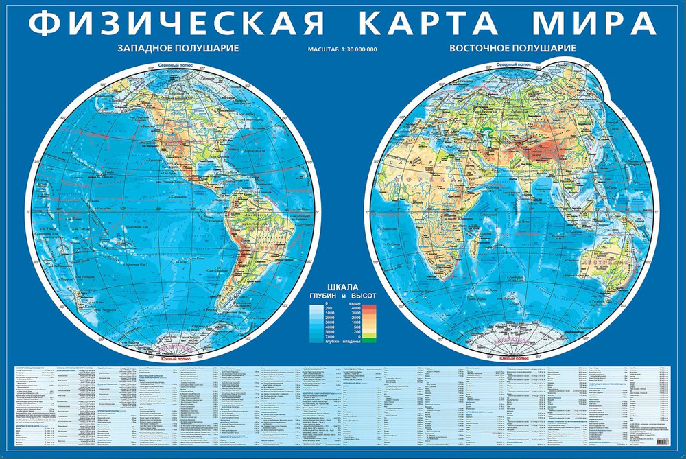 КАРТА МИРА Физическая . Карта полушарий 145х97см #1