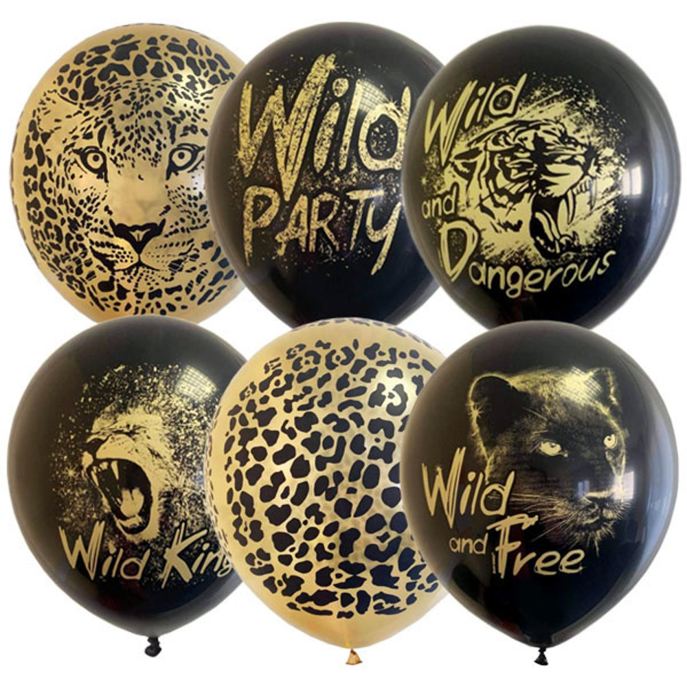 Воздушные шар 12"/30см BLACK&GOLD ассорти рис Wild Party 25 шт #1