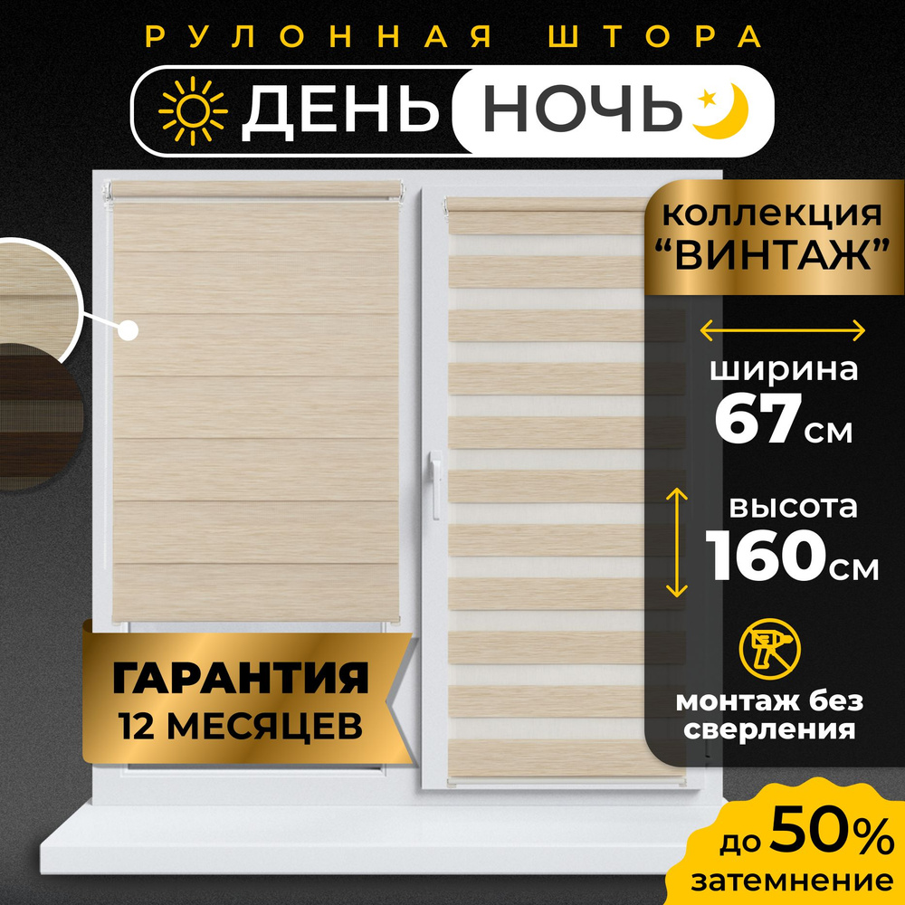 Рулонные шторы День-Ночь LmDecor 67х160 см жалюзи на окна 67 ширина, рольшторы  #1