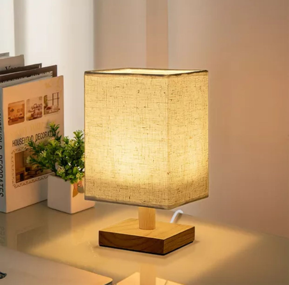 Скандинавская лампа настольная квадратная тканевая с теплым светом  #1