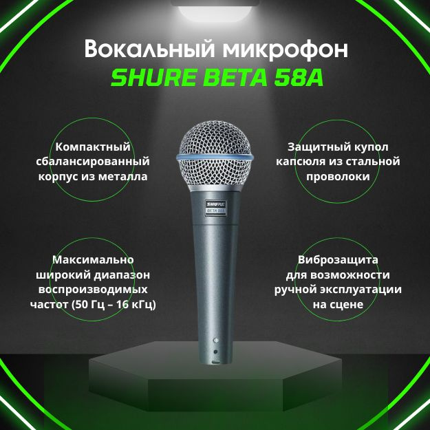 Shure Микрофон для живого вокала BETA 58A, серый металлик #1