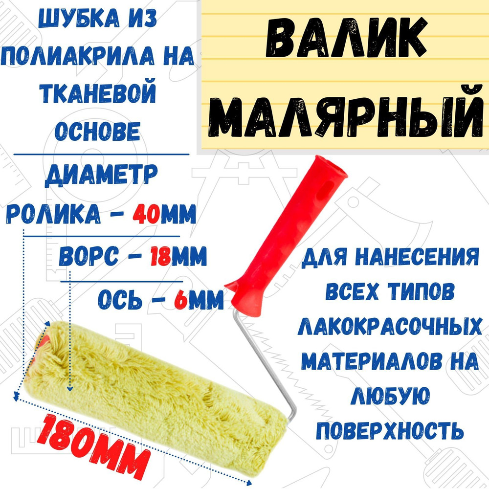 Валик малярный с рукояткой "Синтэкс", ось 6мм, D40мм, 180мм #1