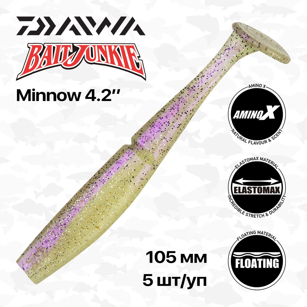 Виброхвосты Daiwa Bait Junkie Minnow 4.2", 10,5 см, 5 шт/уп, #White Magic #1