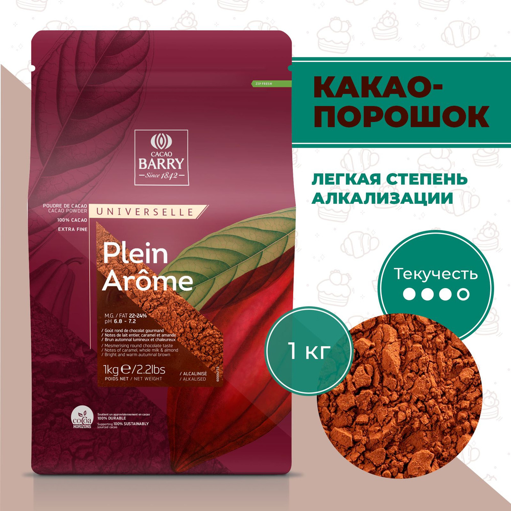 Алкализованный какао порошок 22-24% Plein Arome Cacao Barry натуральный (1 кг)  #1