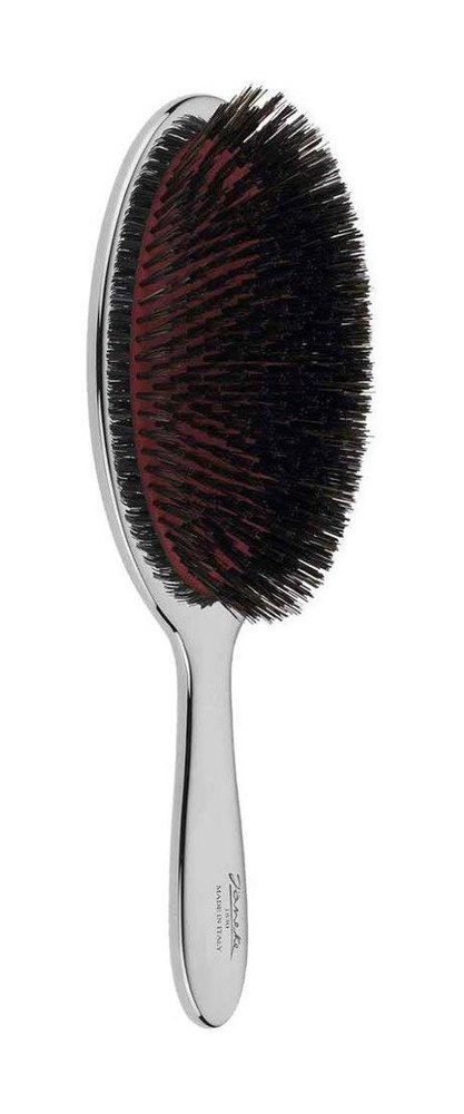 Хромированная щетка в упаковке c натуральной щетиной Silver Paddle Hairbrush with Pure Boar Bristle  #1