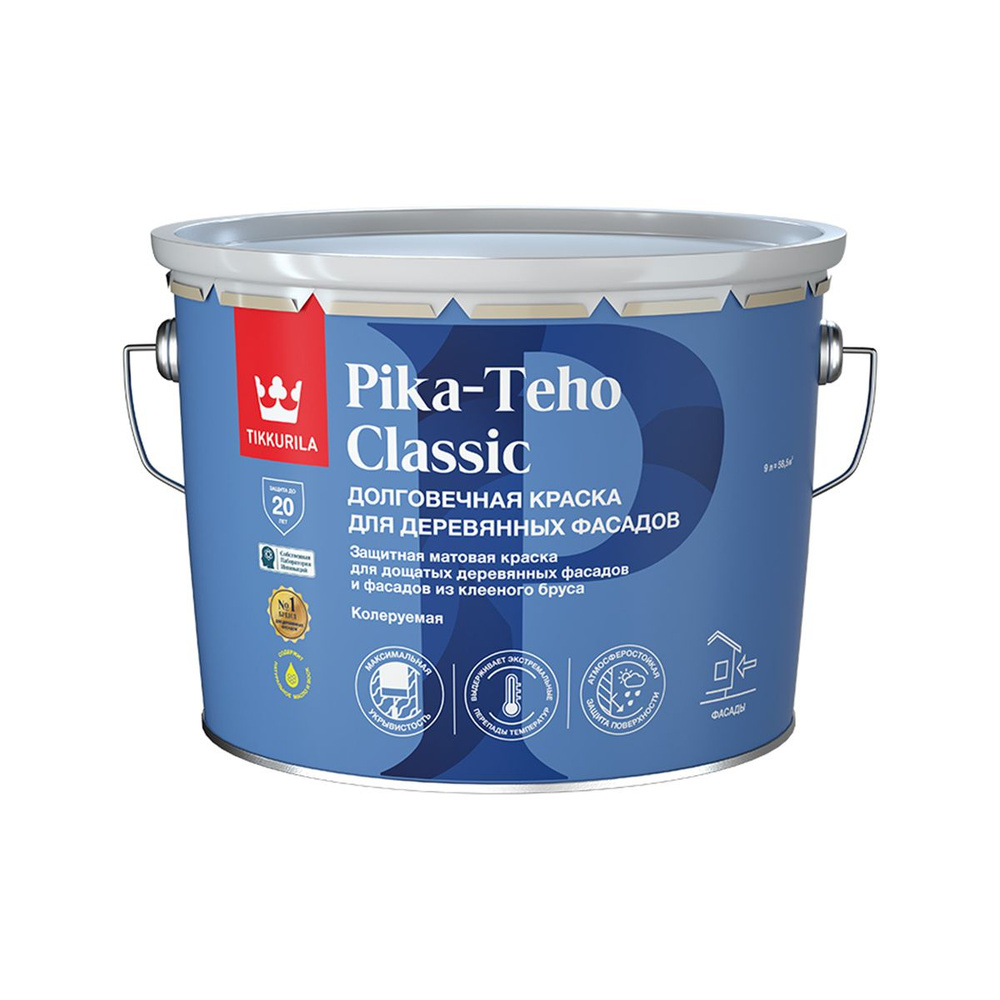 Краска для деревянных фасадов Tikkurila Pika-Teho Classic, матовая, база А, белая, 9 л  #1