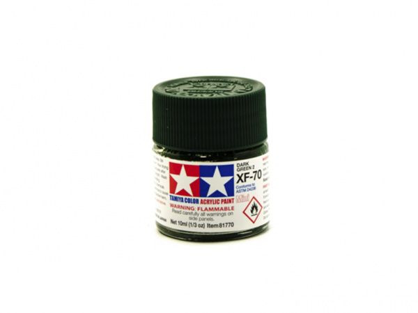 Краска акриловая XF-70 Dark Green 2 flat, acrylic paint mini 10 ml. (Тёмный зелёный 2 матовый) Tamiya #1