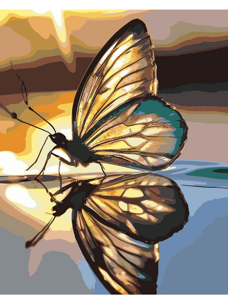 Картина по номерам бабочка на воде отражение на холсте с деревянным подрамником размер 40х50, акриловые #1