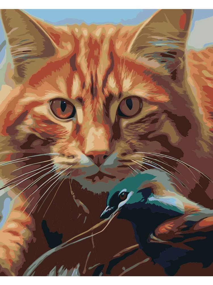 Картина по номерам рыжий кот на холсте с деревянным подрамником размер 40х50, акриловые краски, кисточки, #1