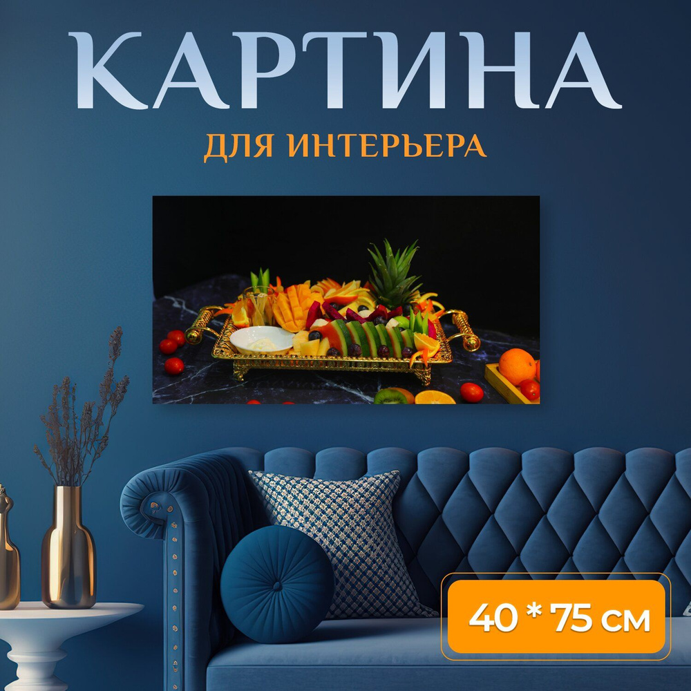 Картина на холсте "Фрукты, тарелка с фруктами, еда" на подрамнике 75х40 см. для интерьера  #1