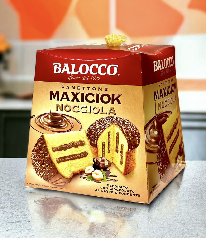 Кекс (кулич) BALOCCO Панеттоне MAXICIOK NOCCIOLA, с ореховым кремом 800г, Италия  #1