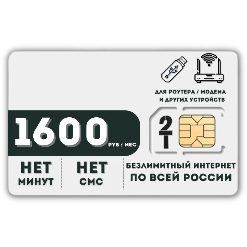 SIM-карта Комплект Сим карта Безлимитный интернет 1600 руб. в месяц для любых устройств LATP11tT2 (Вся #1