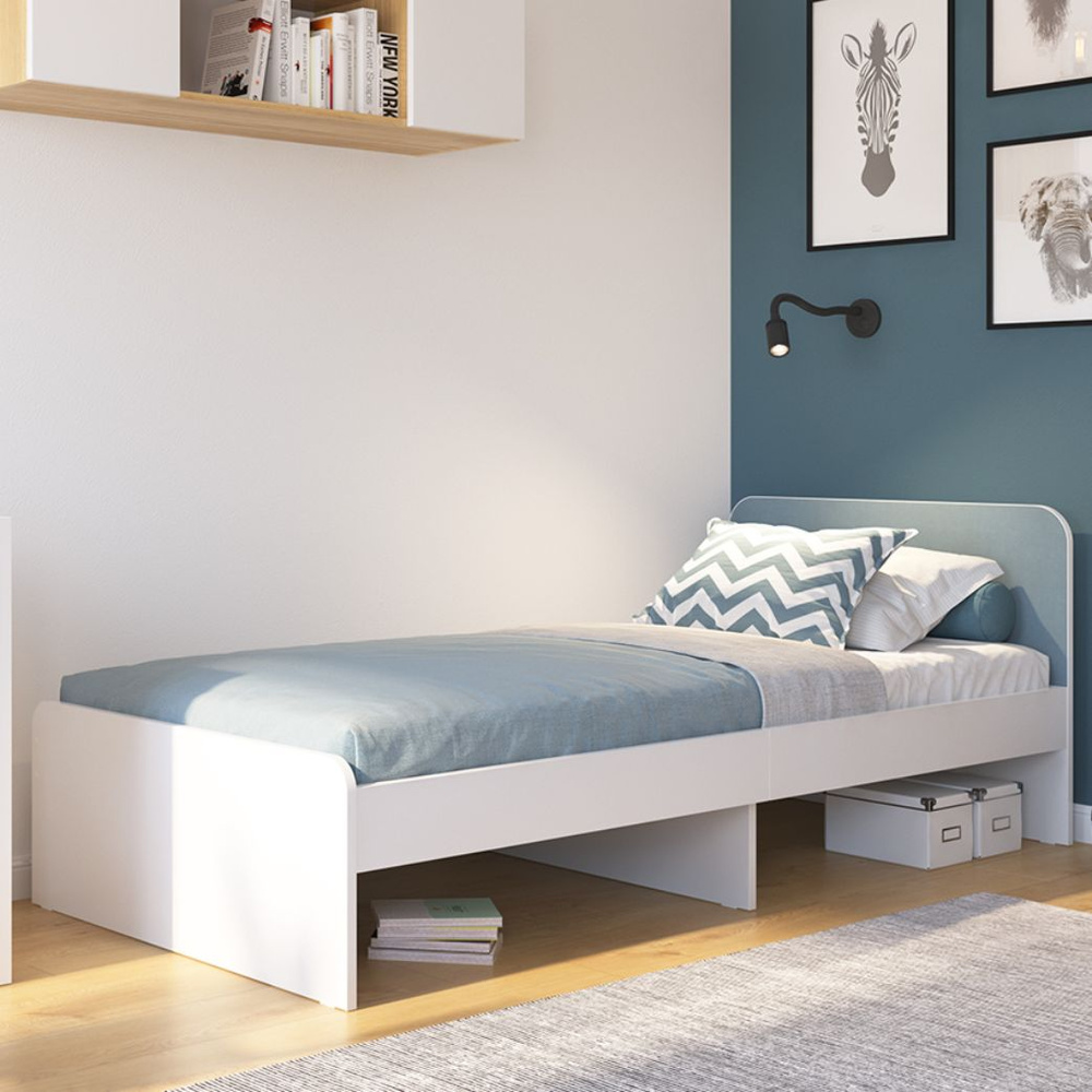Romack. Кровать односпальная Home Голубой микровелюр, спальное место 90х200 см. Кровать детская, подростковая. #1