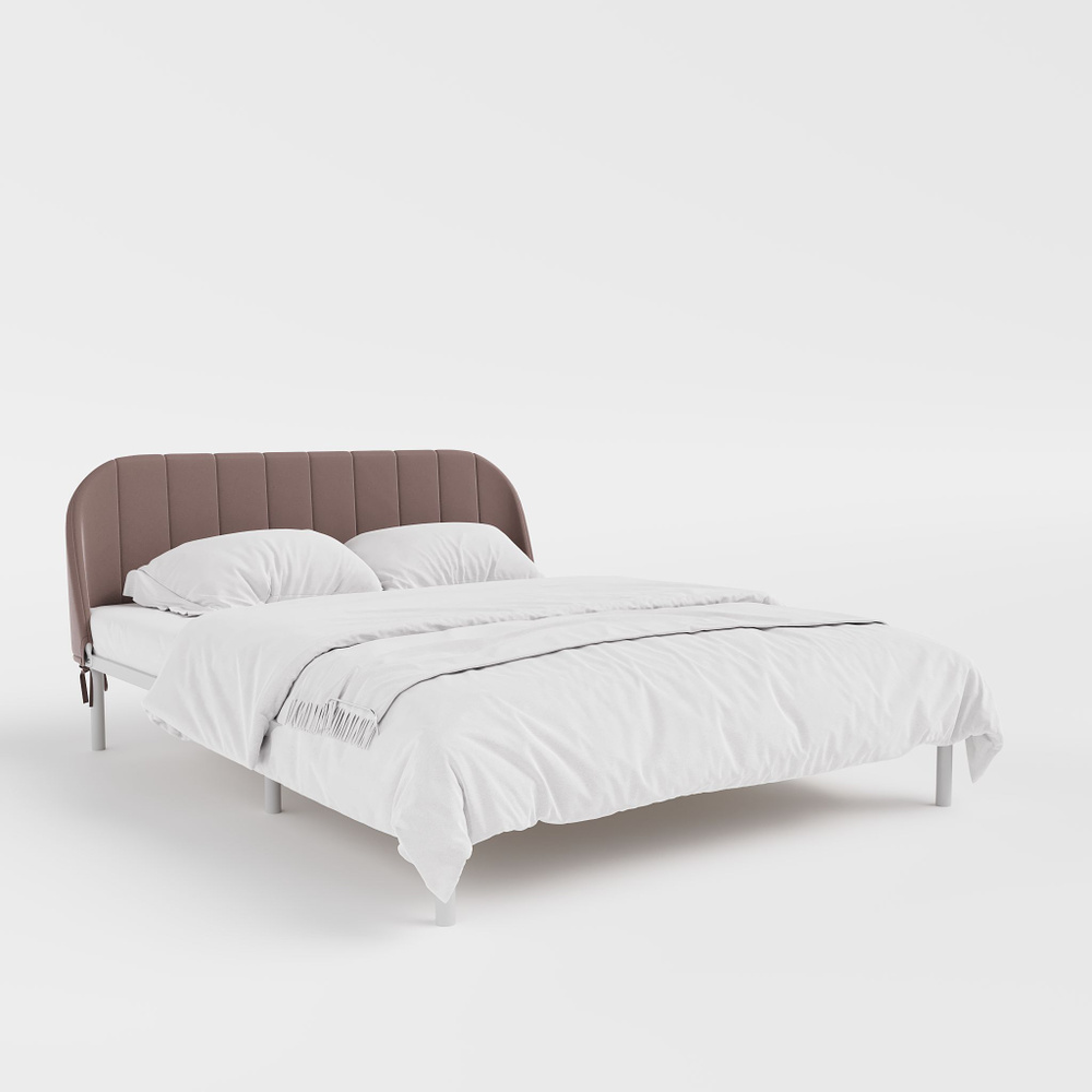 Кровать "Эльба", 160х200 см, велюр Velutto коричневый, белый каркас, DreamLite  #1