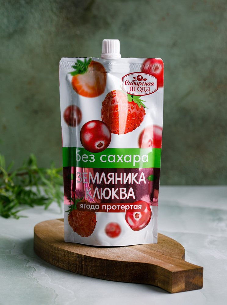 Протертая ягода без сахара Земляника + Клюква 250 г #1