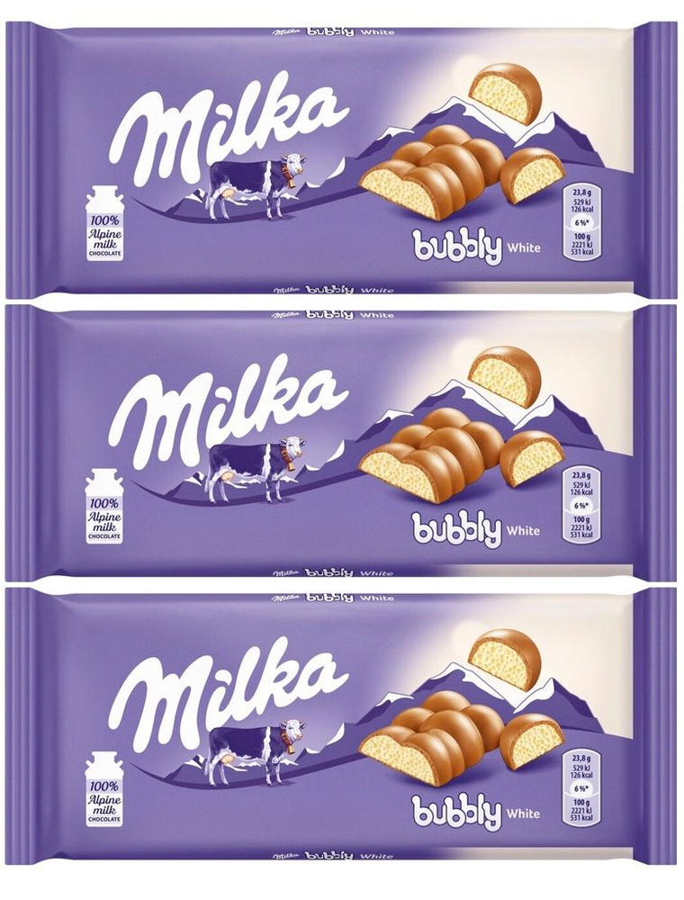 Шоколадная плитка Milka White Bubble / Милка Вайт Бабл 95гр 3шт (Германия)  #1