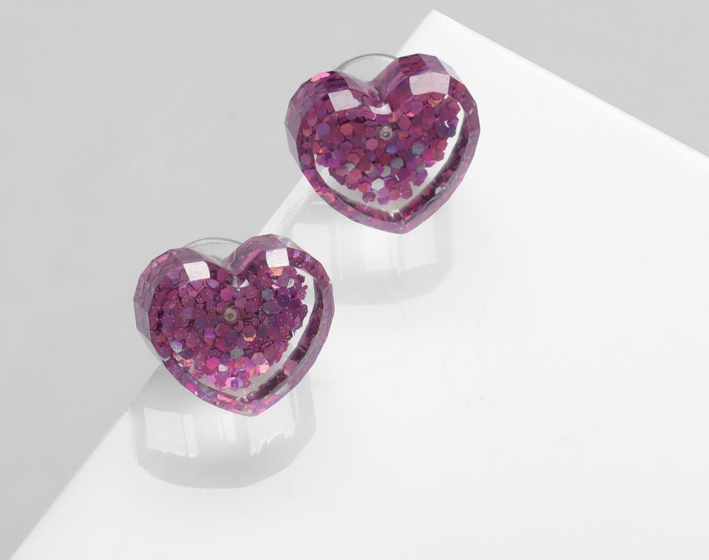 Серьги пластик Карамель сердце конфетти, цвет розовый #1