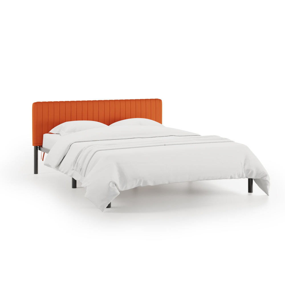 Кровать "Гаррона", 160х200 см, чехол велюр Velutto оранжевый, черный каркас, DreamLite  #1