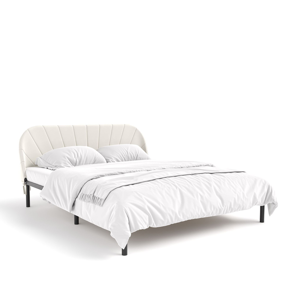 Кровать "Одра", 160х200 см, велюр Velutto белый, черный каркас, DreamLite  #1