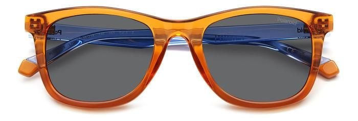 Детские солнцезащитные очки Polaroid Kids PLD 8060/S L7Q M9, цвет: оранжевый, цвет линзы: серый, квадратные, #1