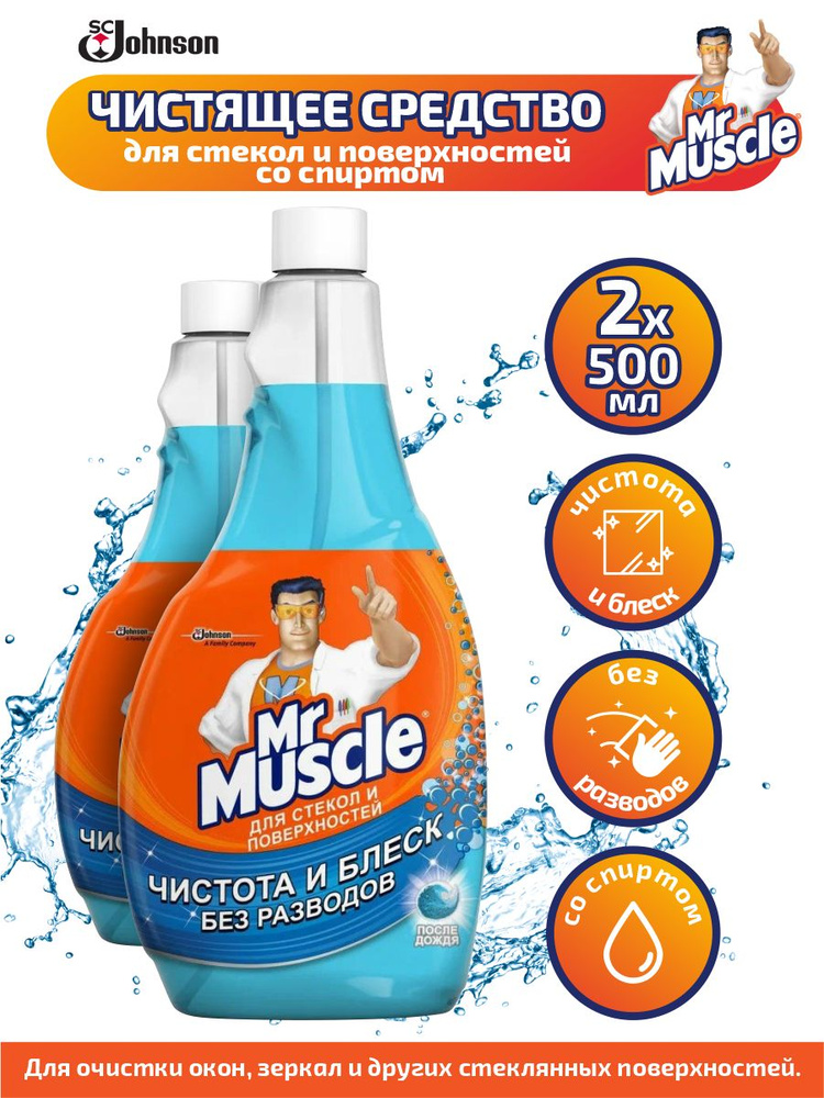 Чистящее средство для стекол и поверхностей Mr. Muscle со спиртом (запаска) 500 мл. х 2 шт.  #1