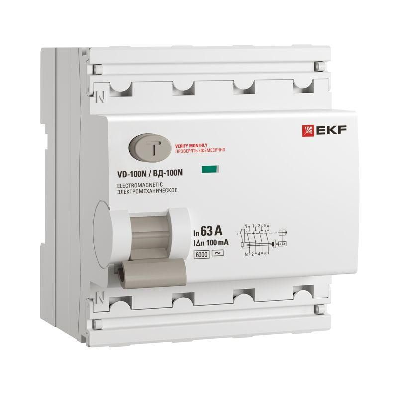 Выключатель дифференциального тока 4п 63А 100мА тип AC 6кА ВД-100N электромех. PROxima EKF E1046M63100 #1