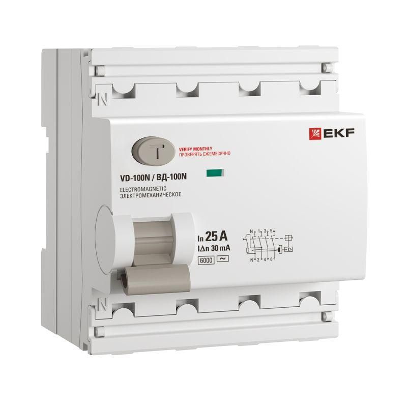 Выключатель дифференциального тока 4п 25А 30мА тип AC 6кА ВД-100N электромех. PROxima EKF E1046M2530 #1