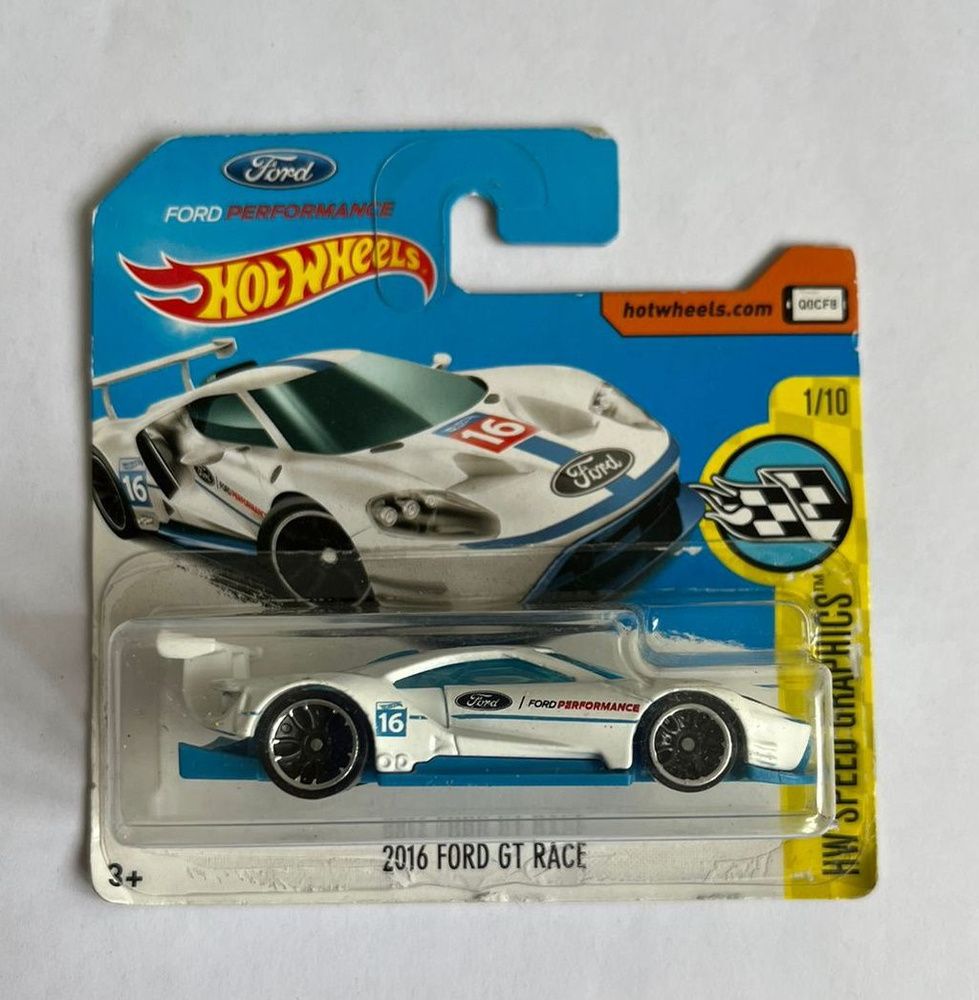 Машинка базовая Hot Wheels 2016 Ford GT Race белый голубой #1