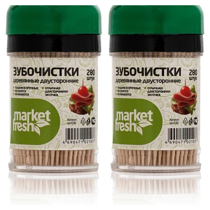 Market Fresh Зубочистки деревянные диспенсер 280 ШТ, 2 упаковки  #1