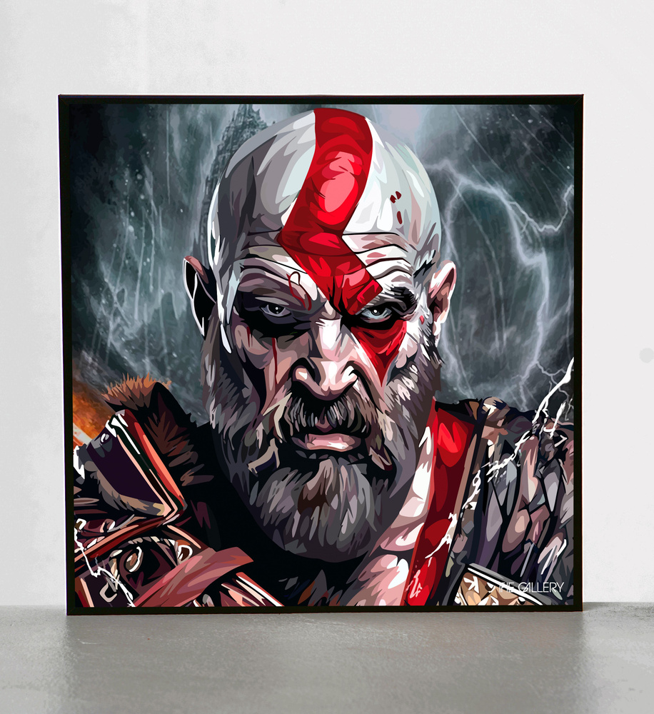 Картина постер Кратос Бог Войны God of War в рамке в стиле поп-арт  #1