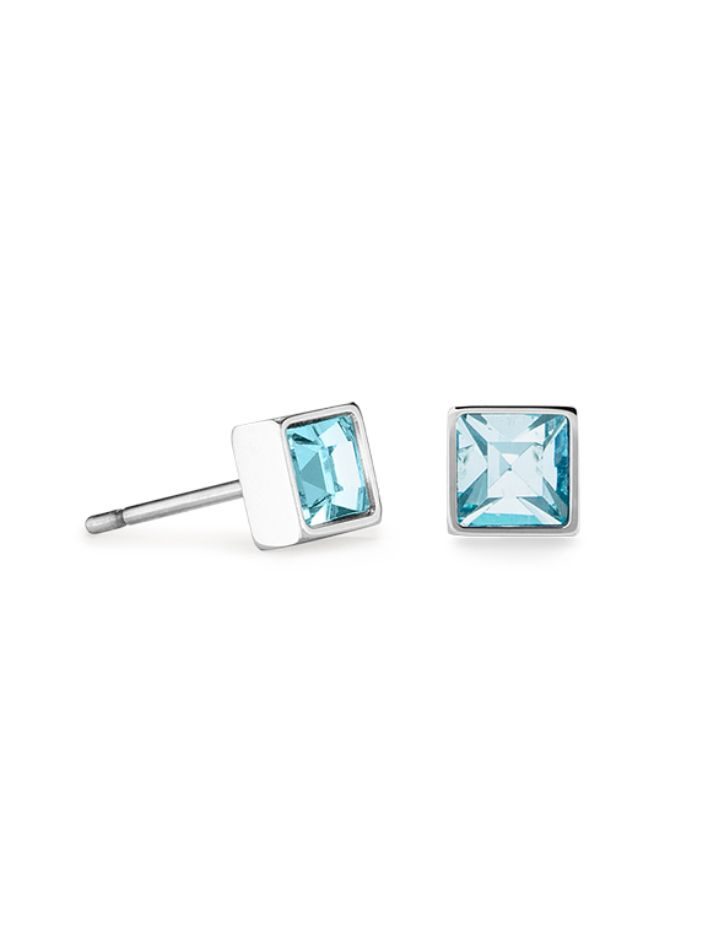 Серьги-пусеты женские мини Brilliant Square Aqua-Silver 5 mm Coeur de Lion, ювелирная бижутерия, кристаллы #1