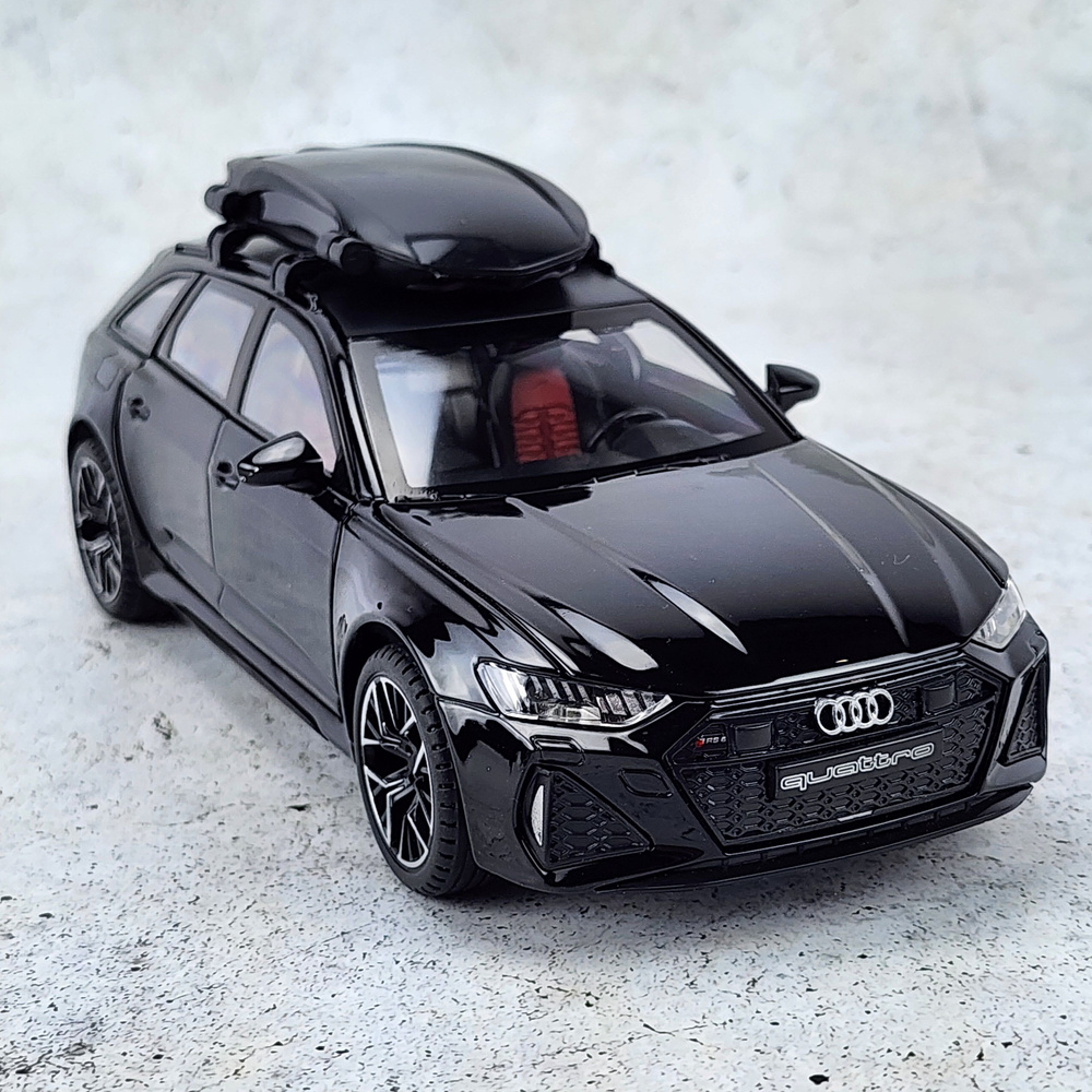 Машинка металлическая инерционная Audi RS6 черная длина 20см масштаб 1:24, модель со светом и звуком #1