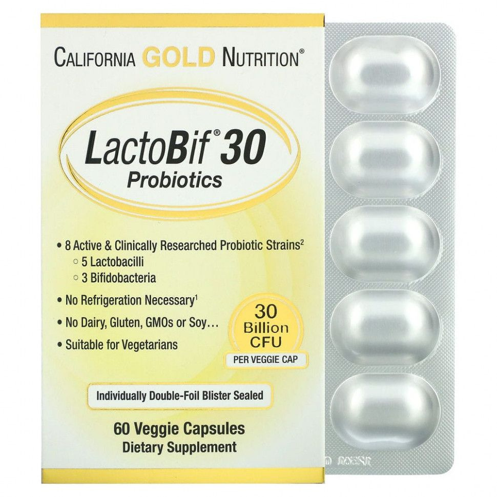 California Gold Nutrition, LactoBif, Лактобиф, 30 млрд КОЕ, 60 вегетарианских капсул  #1