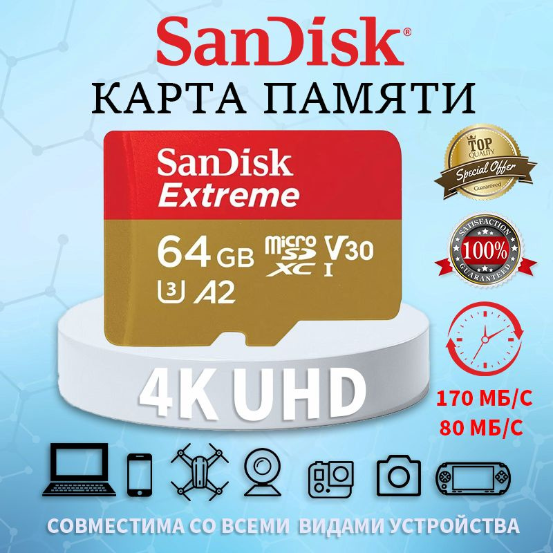 Карта памяти SanDisk Extreme microSDXC 64 ГБ SDSQXAV-64G-GN6MA #1