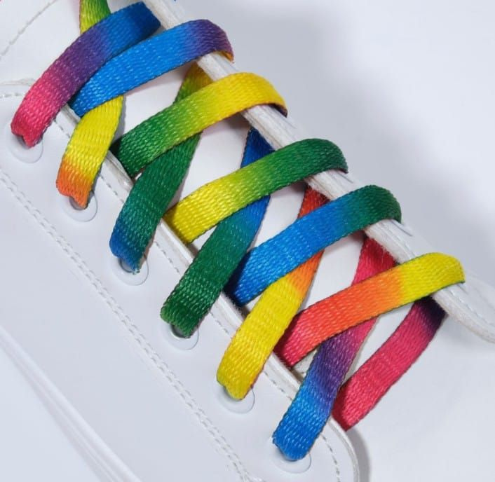 Шнурки для обуви ,пара ,плоские, 8мм ,90 см,цвет радужный #1