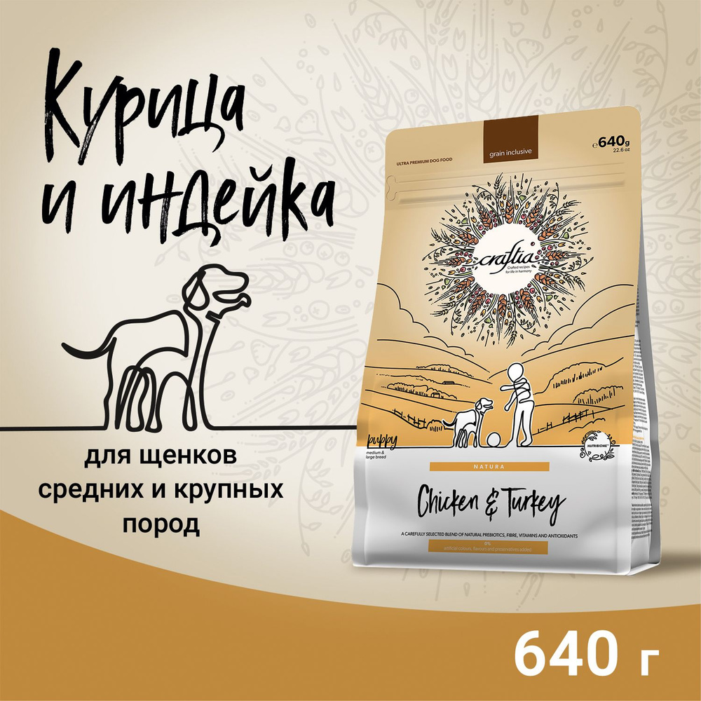 Сухой корм CRAFTIA NATURA для щенков средних и крупных пород из курицы и индейки 640 гр  #1