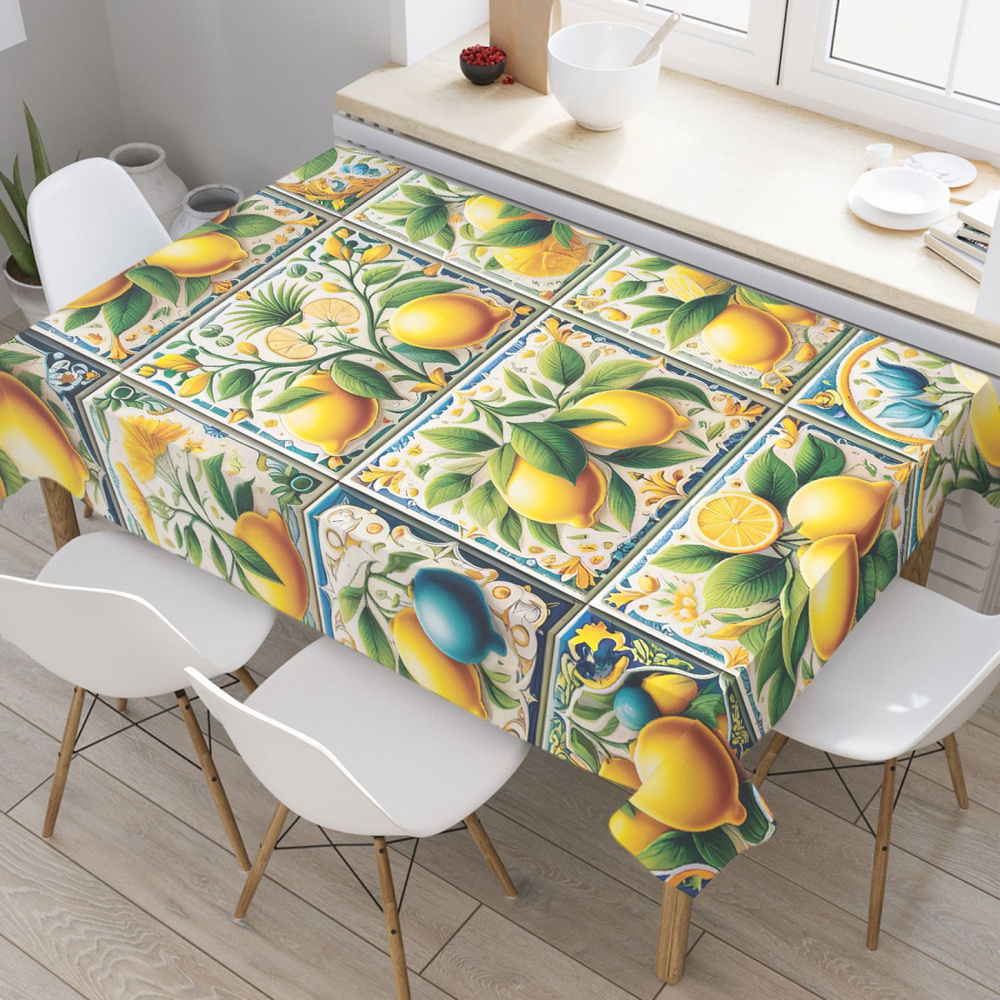 Прямоугольная тканевая скатерть на стол JoyArty с рисунком "Лимонная плитка" 145 на 180 см  #1
