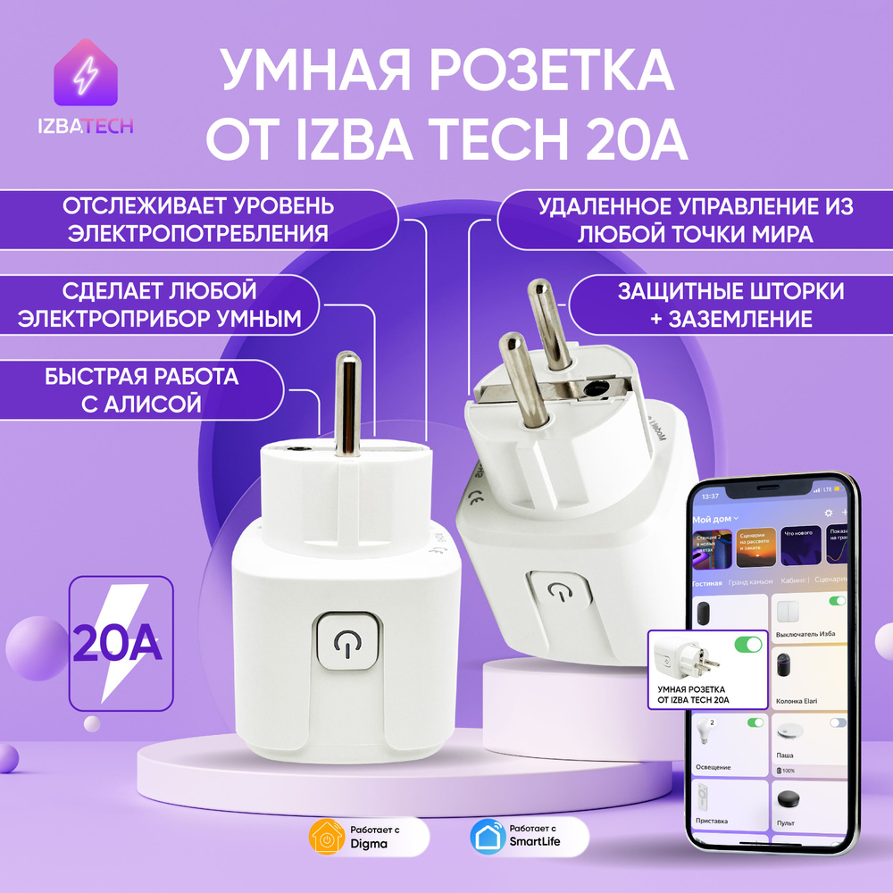 Умная Zigbee розетка голосовое управление Алиса 20А с отслеживанием энергопотребления  #1