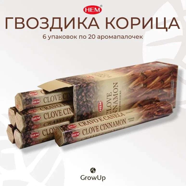 HEM Гвоздика Корица - 6 упаковок по 20 шт - ароматические благовония, палочки, Clove Cinnamon - Hexa #1