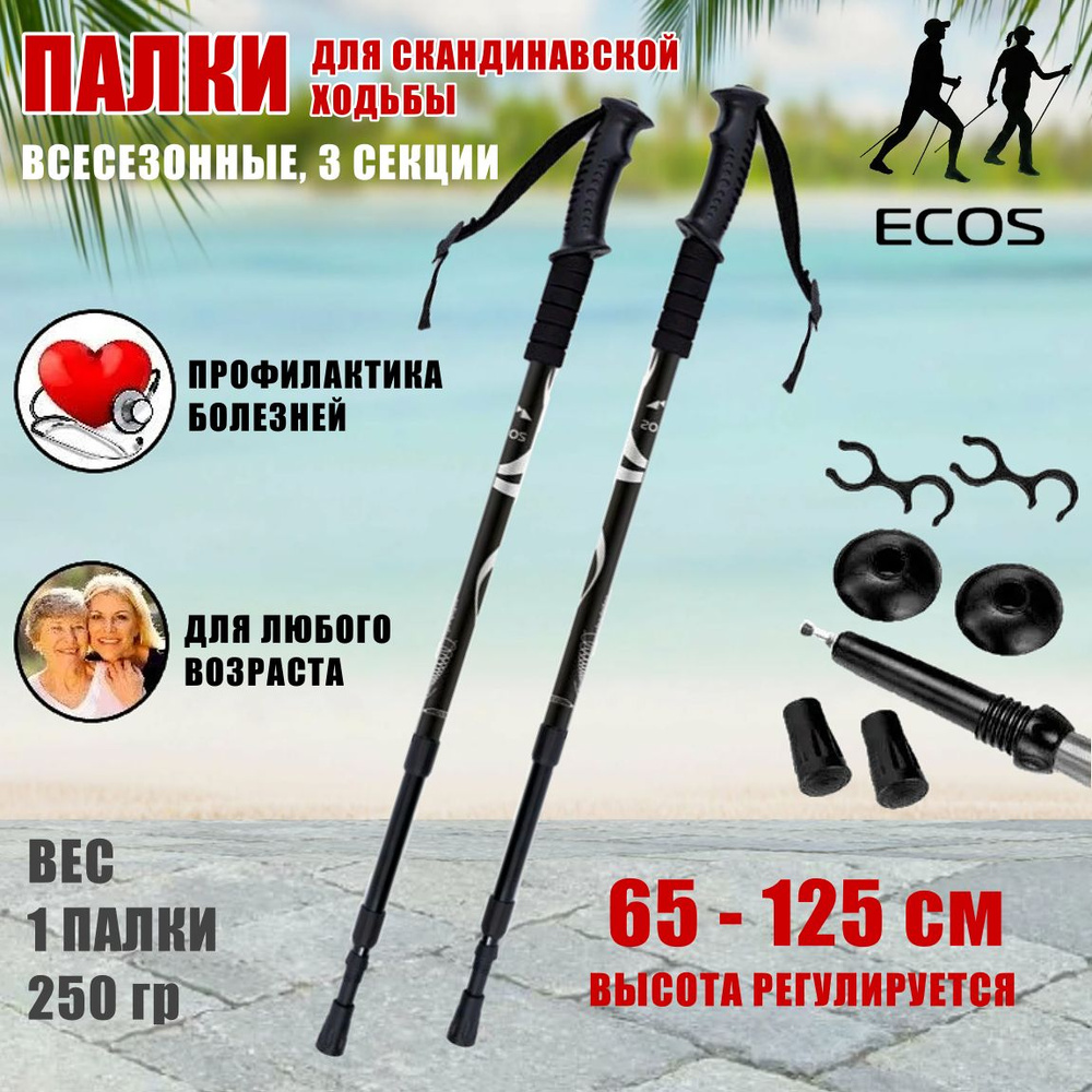 Палки для скандинавской ходьбы всесезонные ECOS Nordic Walking sticks алюминиевые, телескопические с #1