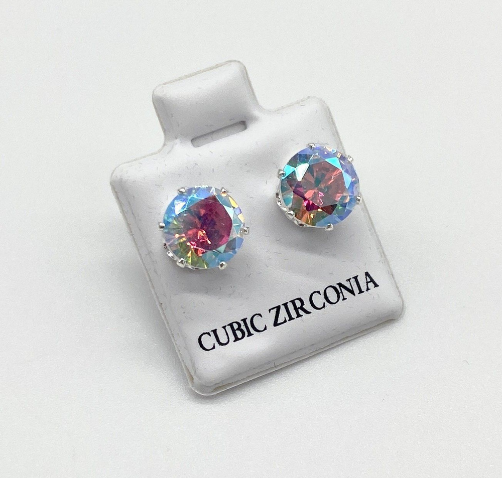 Серьги-пусеты CUBIC ZIRCONIA HM, гвоздики,8мм #1