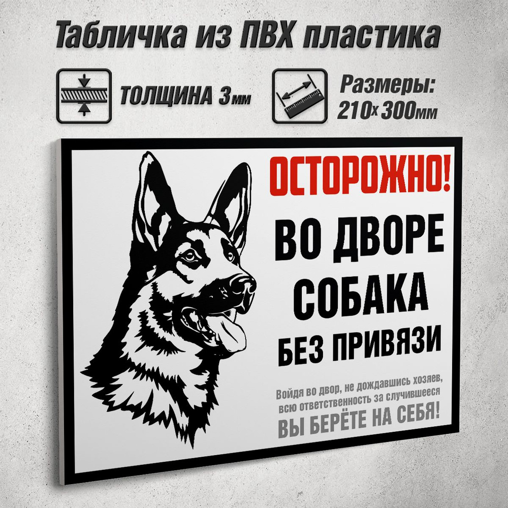 Информационная табличка "Осторожно! Во дворе собака без привязи" / 30x21 см.  #1