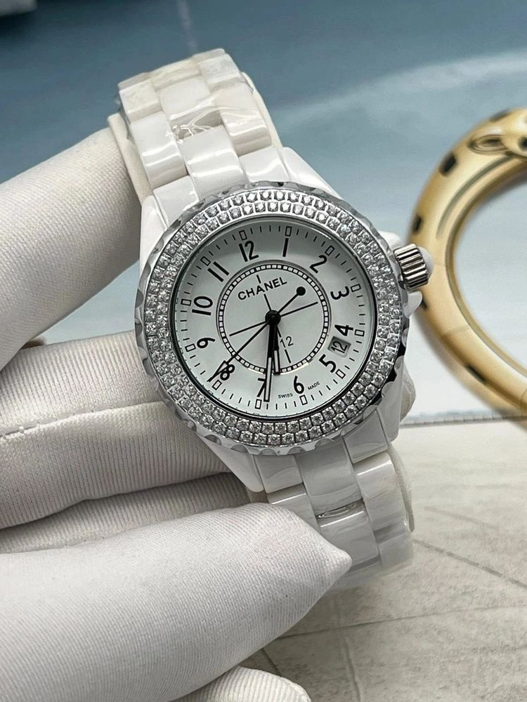 Часы наручные Кварцевые Chanel J12 Diamonds White керамика #1