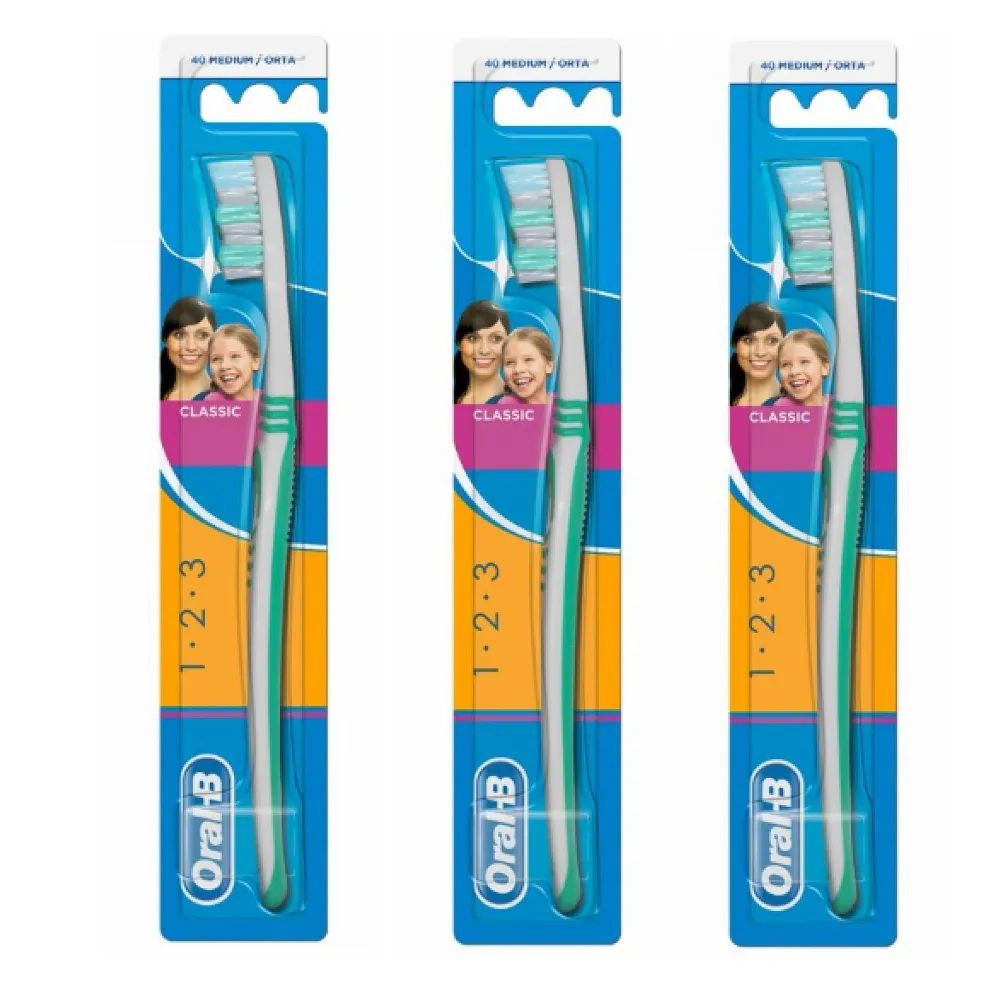 Oral-B Зубная щетка 1-2-3 Классик, средней жесткости, 3 шт #1