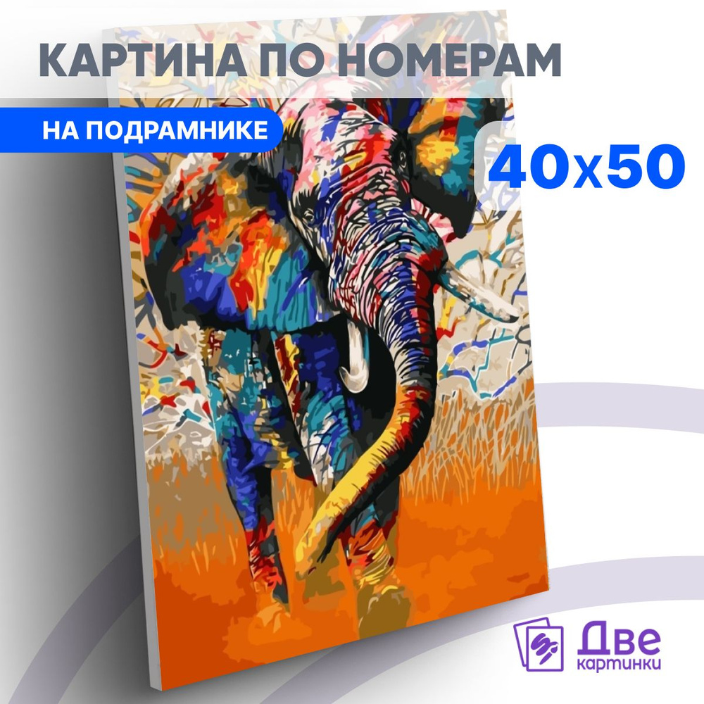 Картина по номерам на холсте с подрамником. 40x50: Colibri - животные. Яркий радостный слон  #1