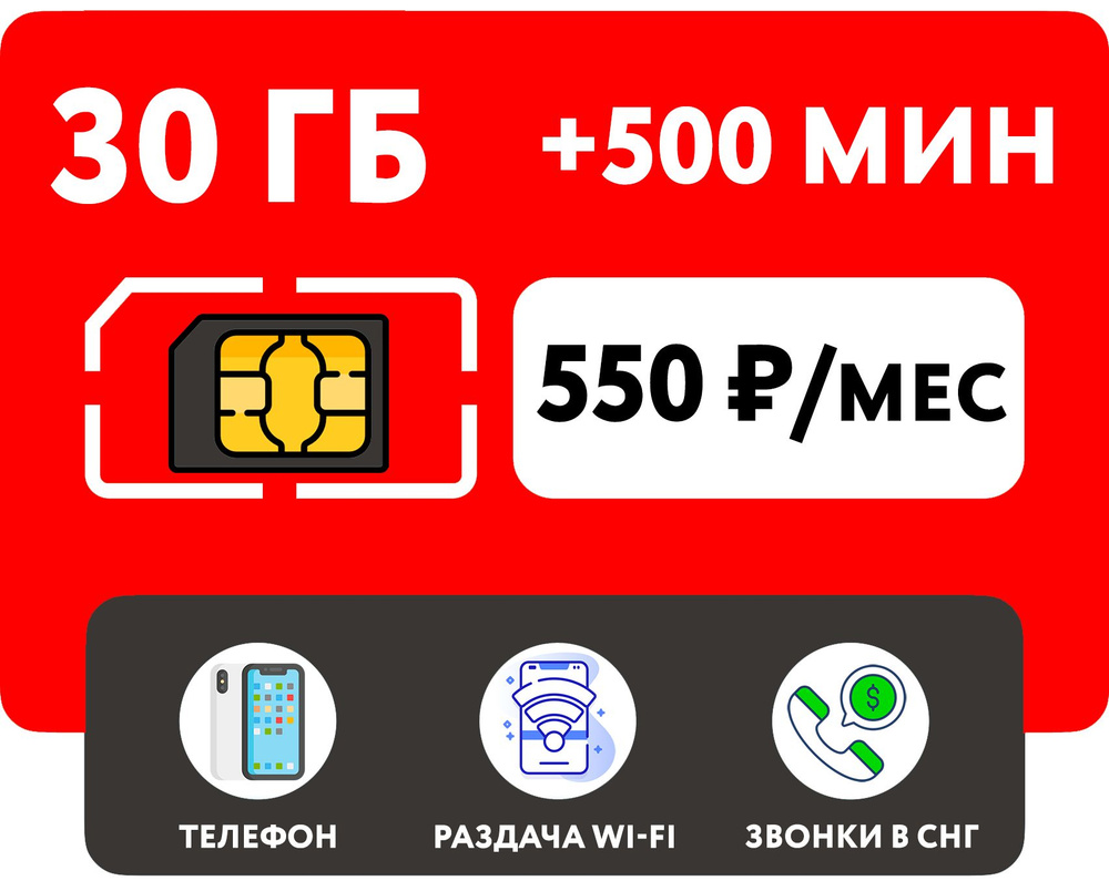 WHYFLY SIM-карта 30 гб интернета 3G/4G + 500 минут за 550 руб/мес (смартфон) + выгодные звонки в СНГ #1