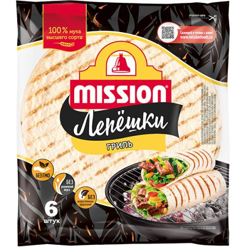 Лепешки пшеничные Mission Гриль, 20 см, 6 шт, 250 г #1