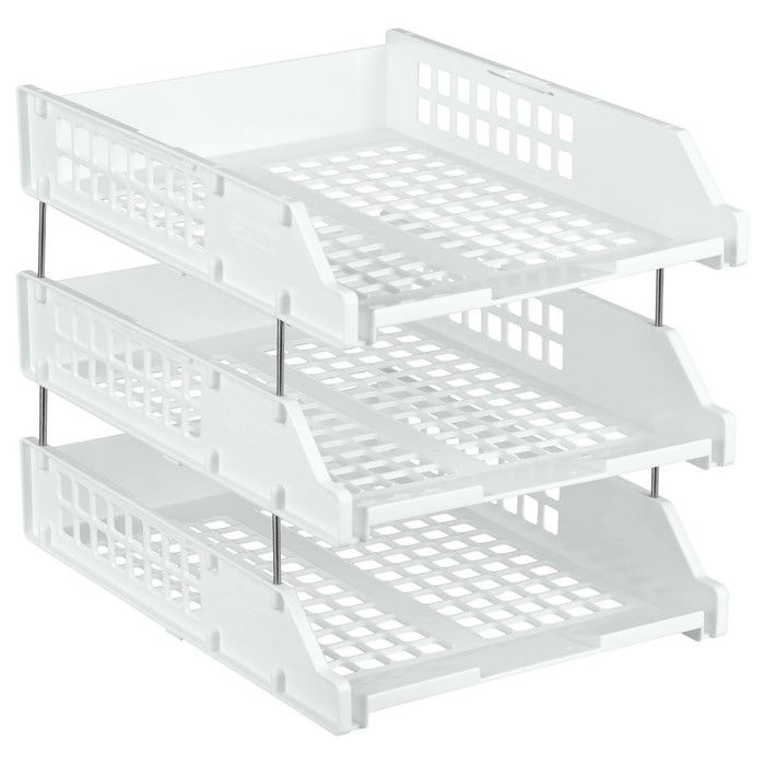 Набор лотков для бумаг горизонтальный Стамм Strong, 3 штуки, на металлических стержнях, белый  #1