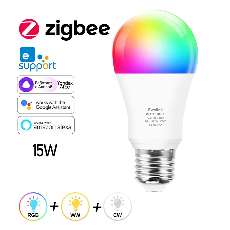 Умная лампочка Умная светодиодная лампа Ewelink Zigbee smart LED, 15 Вт E27, 15 Вт, Светодиодная, 1 шт. #1